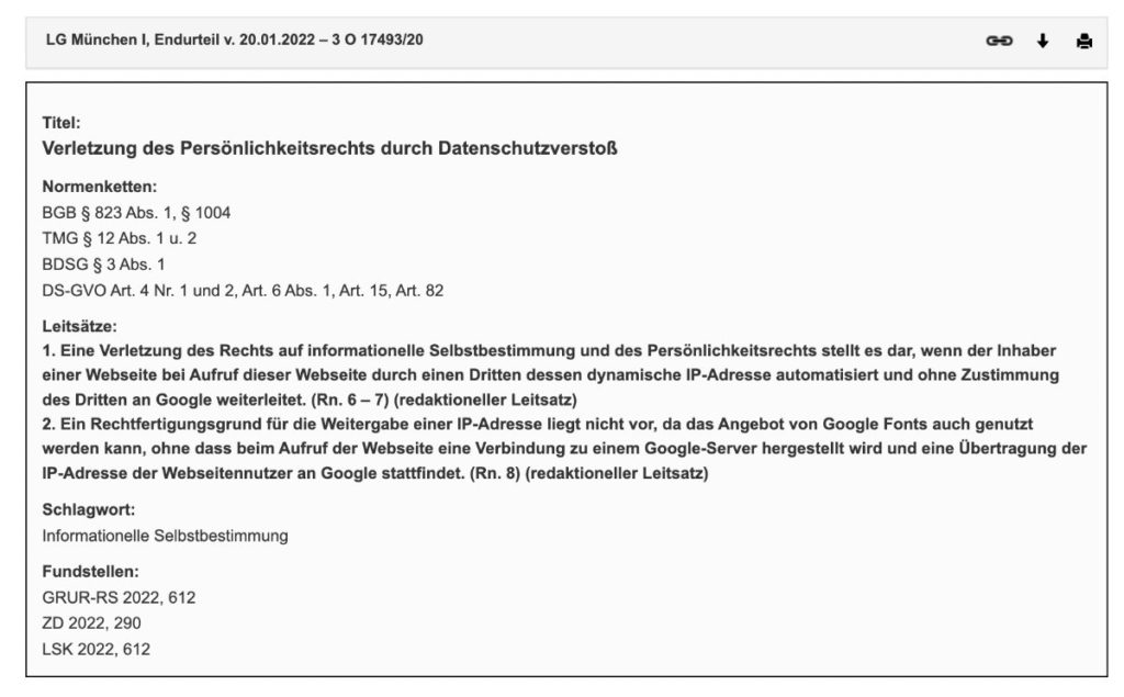 Urteil Google Fonts des LG München.